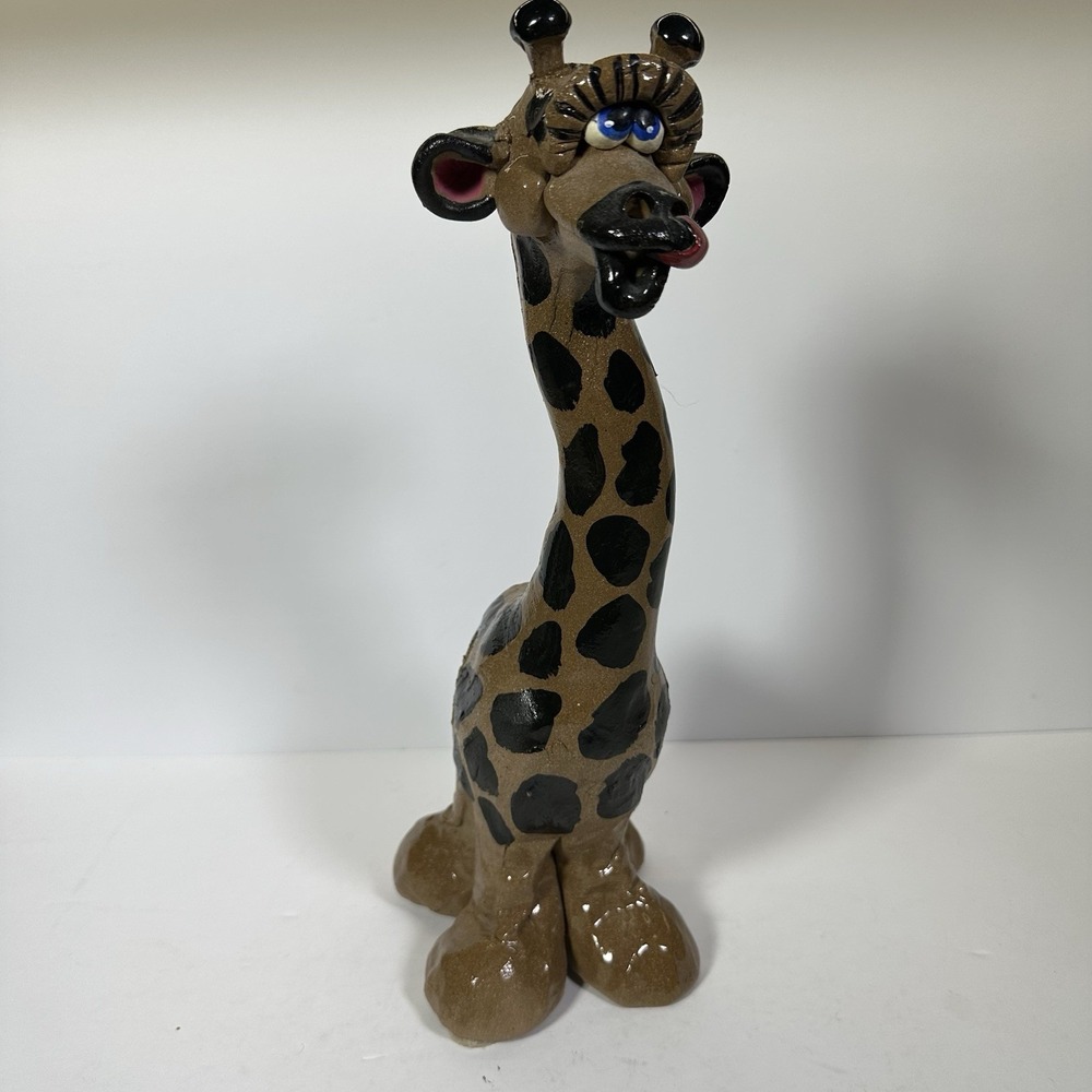 Giraffe INCENSE BURNER Figure Statue Cone Folk Art Heavy Fired Clay